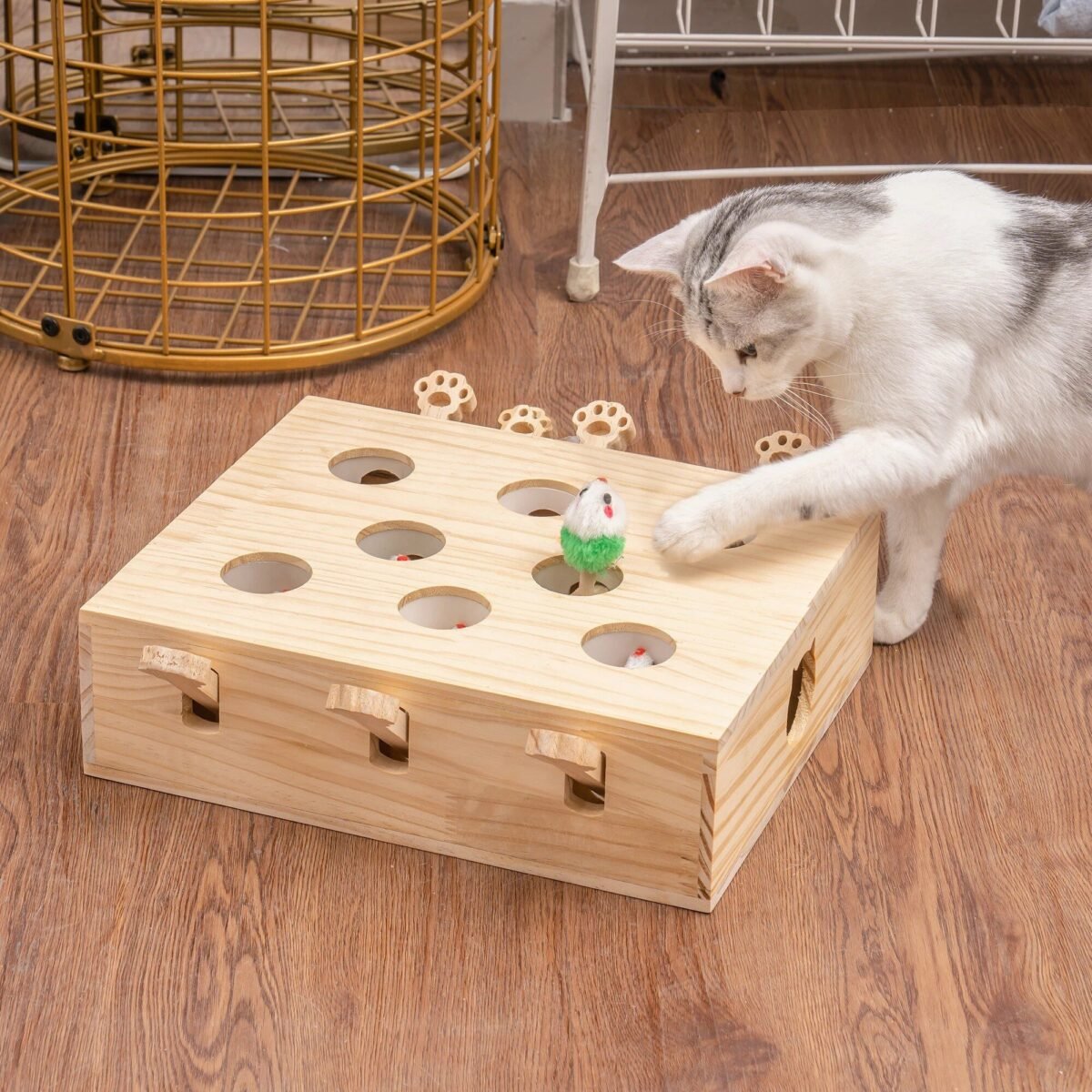 17430-0a9a72.jpg Interactive Solid Wood Whack-a-Mole Cat Toy with Natural Wood Finish - Image 4