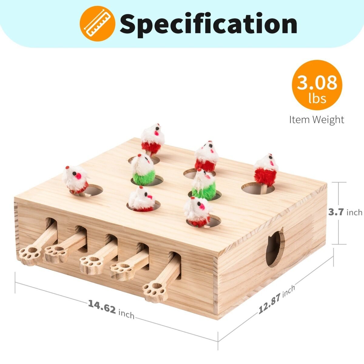 17430-19a960.jpg Interactive Solid Wood Whack-a-Mole Cat Toy with Natural Wood Finish - Image 3