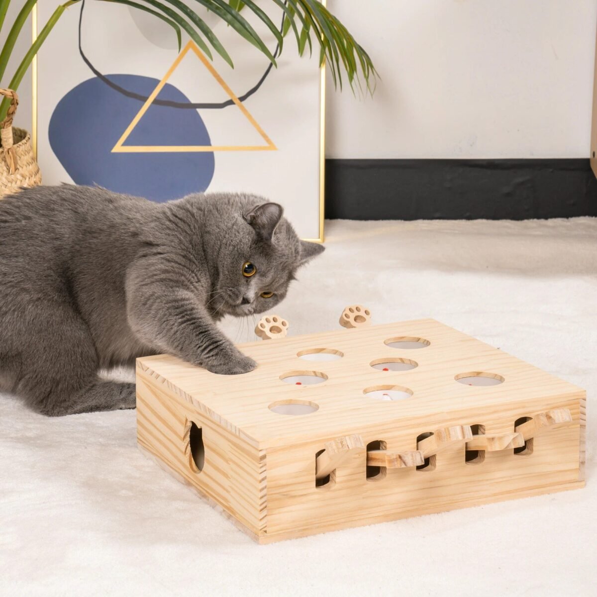 17430-777a03.jpg Interactive Solid Wood Whack-a-Mole Cat Toy with Natural Wood Finish - Image 5