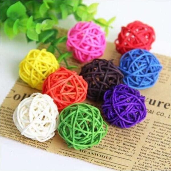Multicolor Rattan Ball Chewing Toy for Birds and Small Pets - 10pcs Set