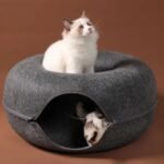 Multi-Functional Donut Cat Bed & Interactive Tunnel - Cozy Felt Indoor Pet Playhouse - Image 2