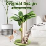 Green Leafy Cat Scratching Post with Sisal Rope and Playful Balls - Image 3