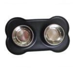 Non-Slip Stainless Steel Dual Dog Bowl with Silicone Mat - Image 3