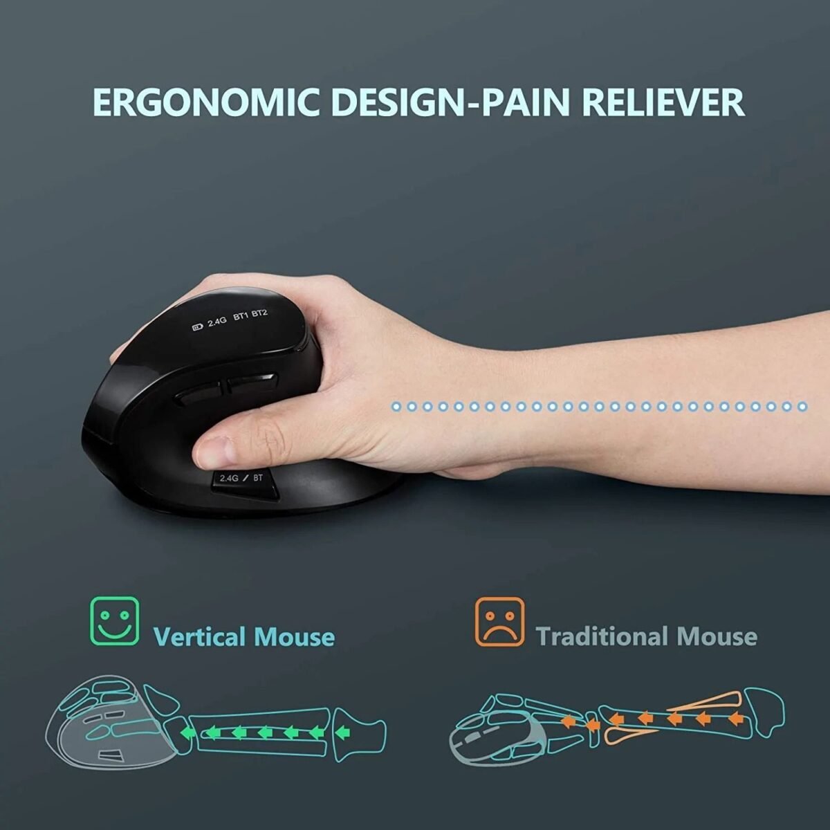 Multi-Device Ergonomic Vertical Wireless Mouse with Bluetooth & Rechargeable Battery - Image 4