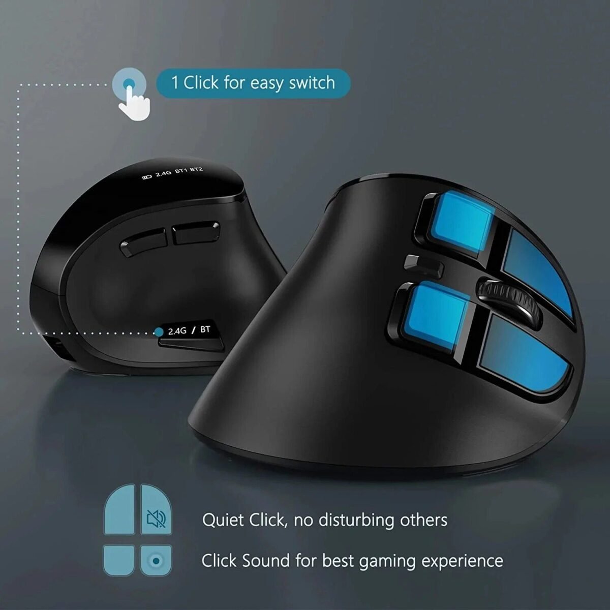 Multi-Device Ergonomic Vertical Wireless Mouse with Bluetooth & Rechargeable Battery - Image 3