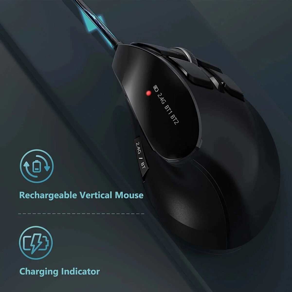 Multi-Device Ergonomic Vertical Wireless Mouse with Bluetooth & Rechargeable Battery - Image 6