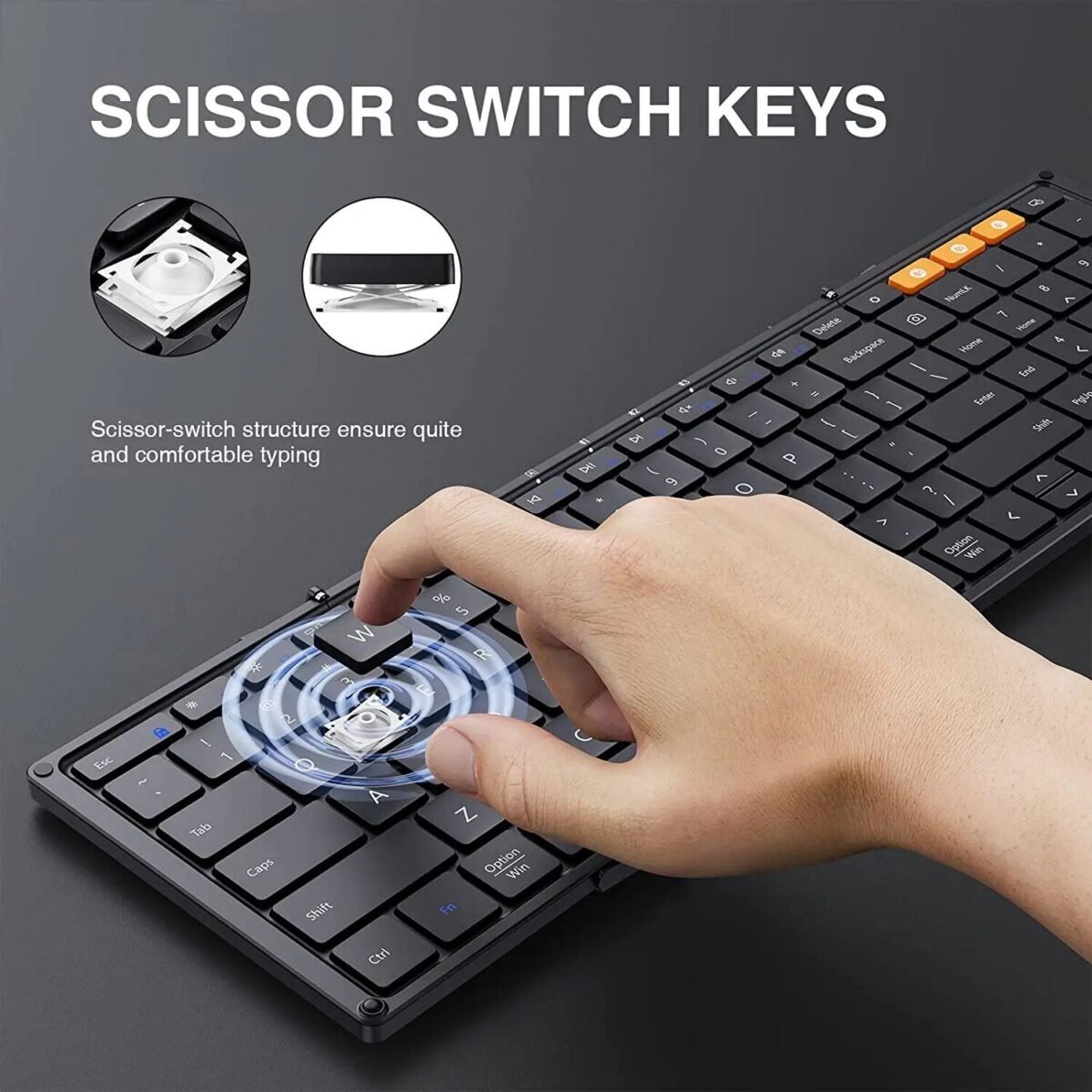 Wireless Foldable Bluetooth Keyboard - Sync 3 Devices, Portable, Full-Size, Quiet Typing - Image 5