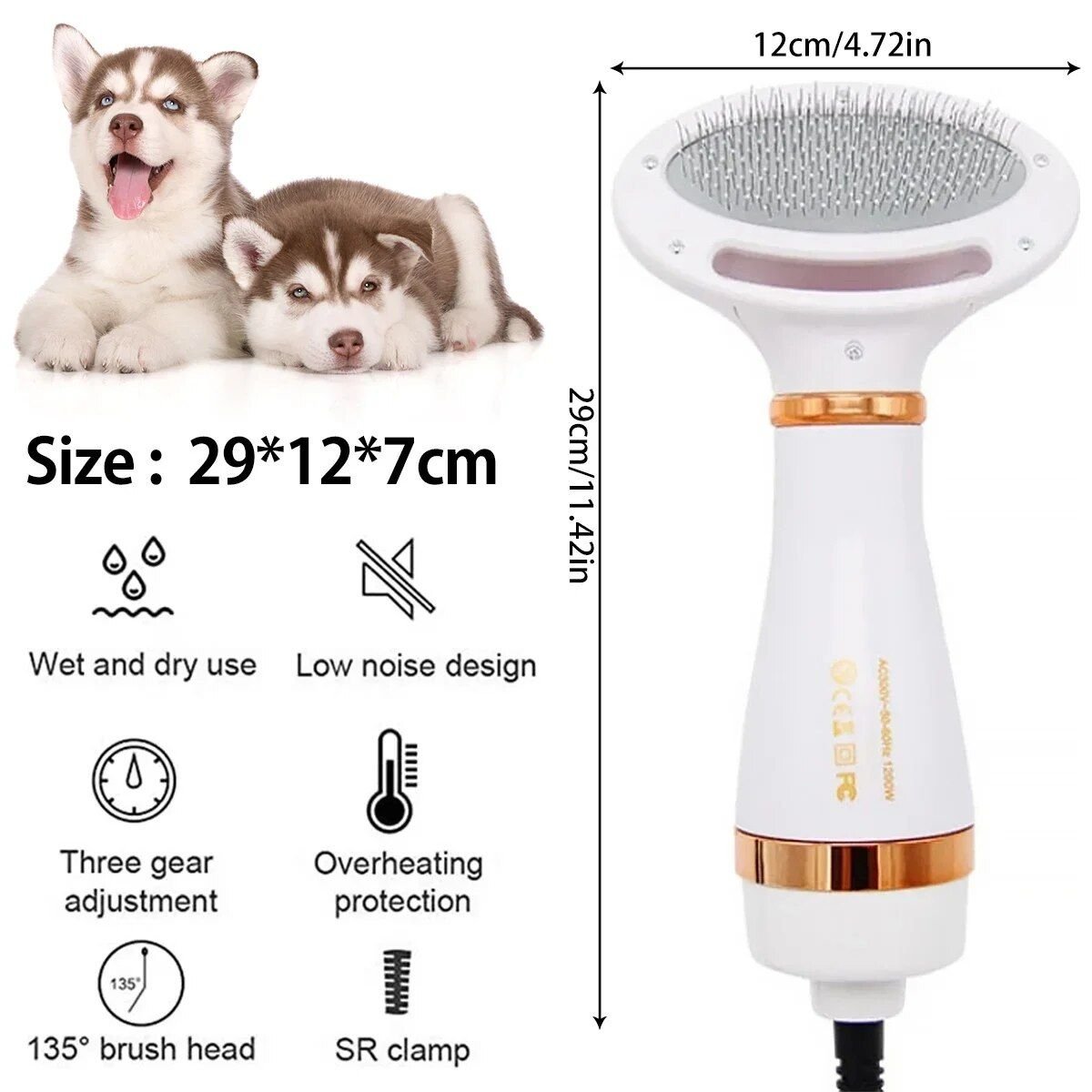 Hair Dryer and Comb Brush Portable Dog Hair Blower Adjustable Temperature Low Noise Pet Grooming Hair Dryer Puppy Fur Blower 2 31502 93d3d1