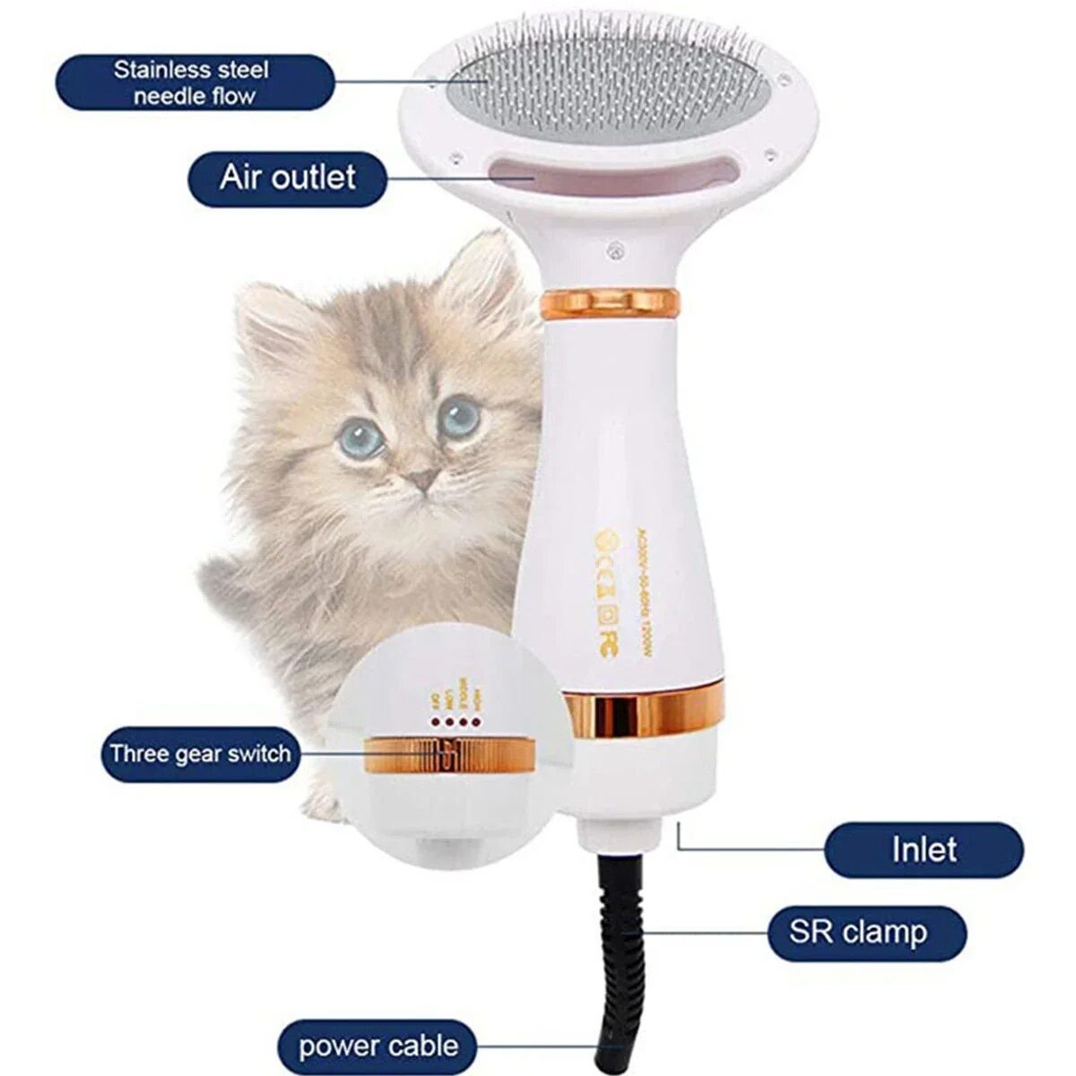 Hair Dryer and Comb Brush Portable Dog Hair Blower Adjustable Temperature Low Noise Pet Grooming Hair Dryer Puppy Fur Blower 4 31502 e6c55c