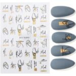 3D Autumn Nail Art Stickers - Gold Leaf, Cotton Flowers, & Geometric Designs