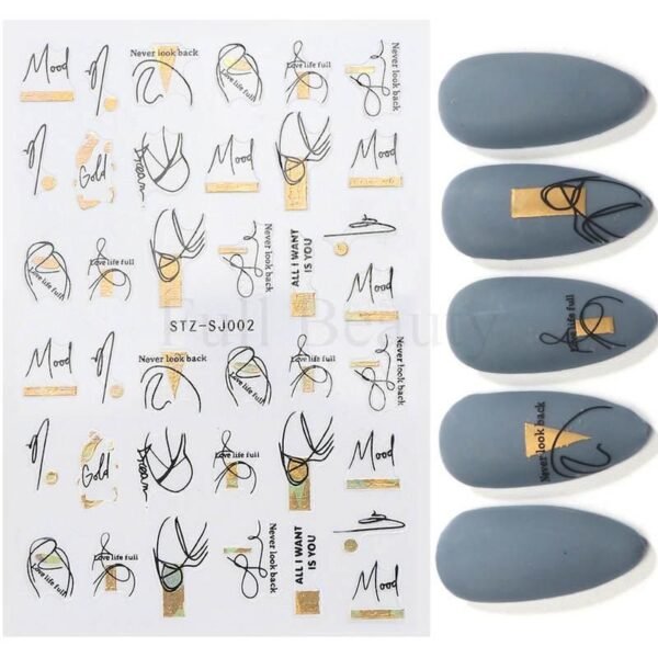 3D Autumn Nail Art Stickers - Gold Leaf, Cotton Flowers, & Geometric Designs