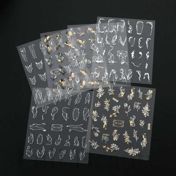 Luxe 3D Golden Wave Geometric Nail Art Stickers