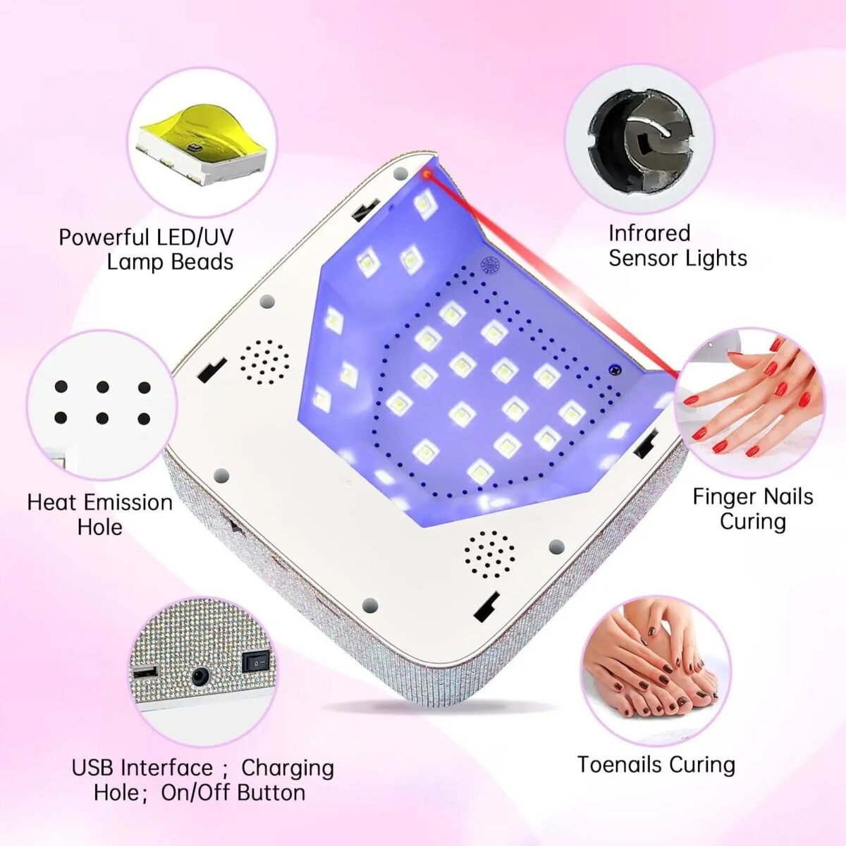 Heart-Themed 72W Wireless UV LED Nail Dryer with Touch Screen - Image 5
