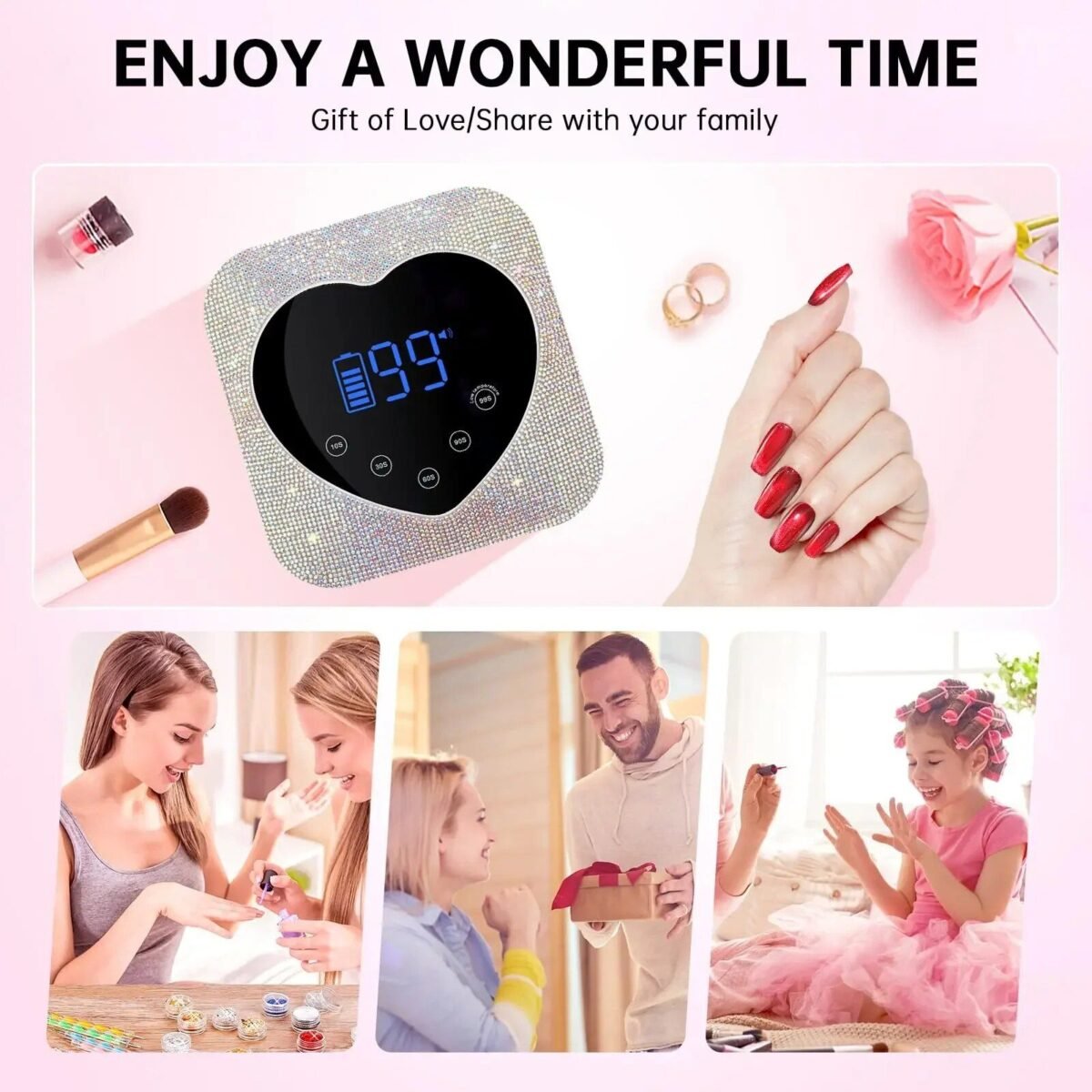 Heart-Themed 72W Wireless UV LED Nail Dryer with Touch Screen - Image 7