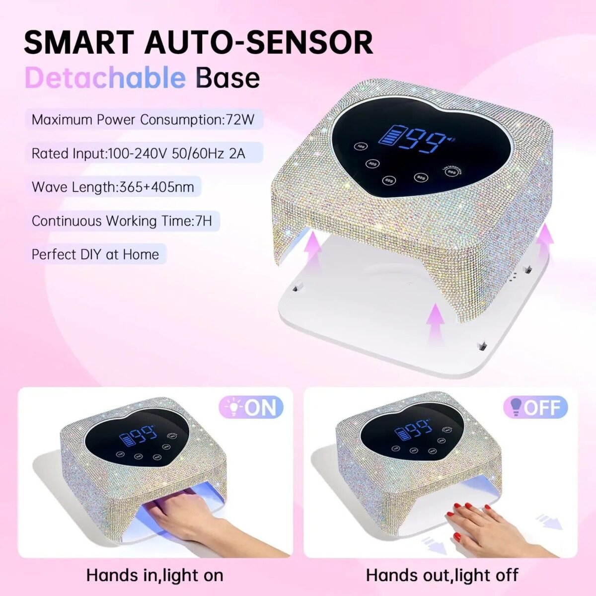 Heart-Themed 72W Wireless UV LED Nail Dryer with Touch Screen - Image 6