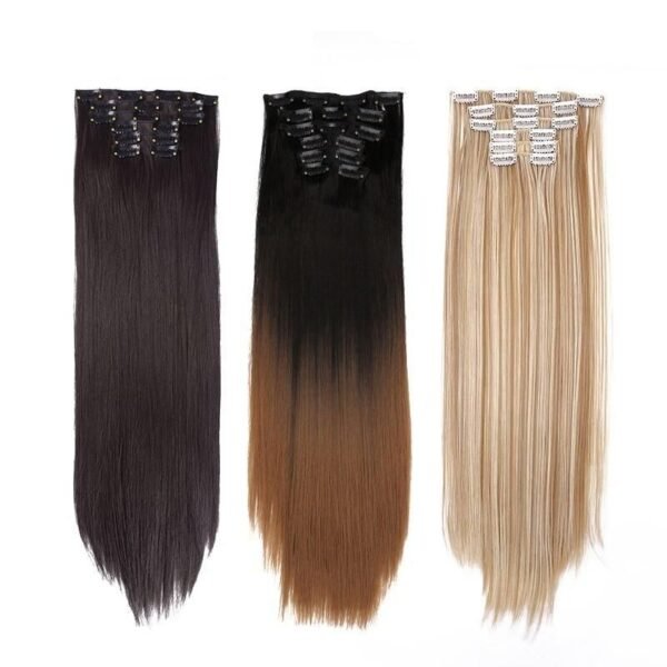 22-Inch Clip-On Synthetic Hair Extensions – Ombre, Curly, and Straight Styles with Heat-Resistant Fibers