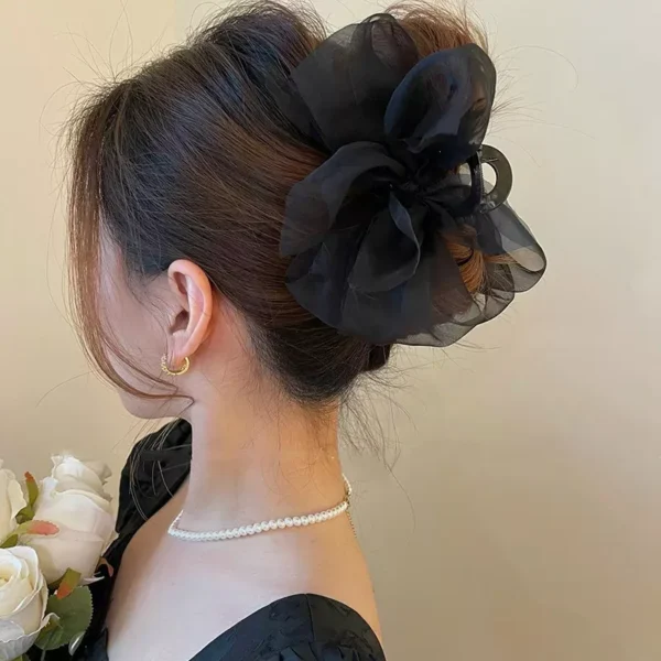 Elegant Mesh Bow Hair Claw Clip - Chic Ponytail & Braid Accessory