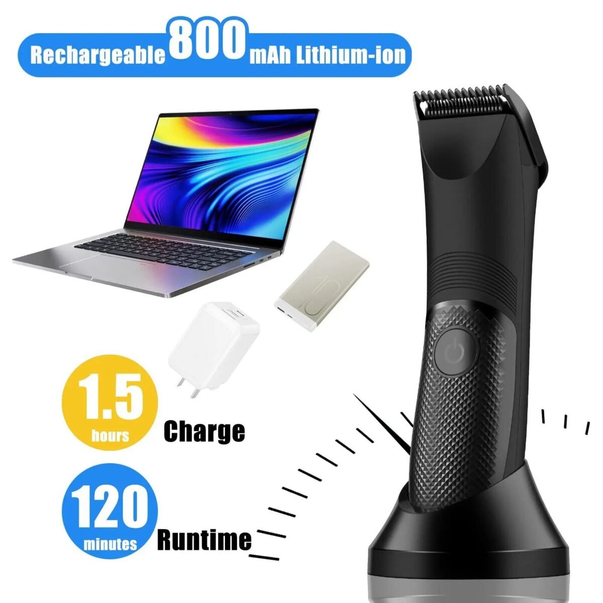 Electric Groin & Body Hair Trimmer - Rechargeable, Ceramic Blade, Waterproof Groomer - Image 4