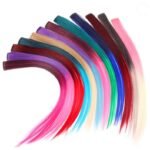 Rainbow Ombre Synthetic Clip-On Hair Extensions - 20" Colorful Hair Strands for Festivals and Daily Wear
