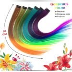 Rainbow Ombre Synthetic Clip-On Hair Extensions - 20" Colorful Hair Strands for Festivals and Daily Wear - Image 3