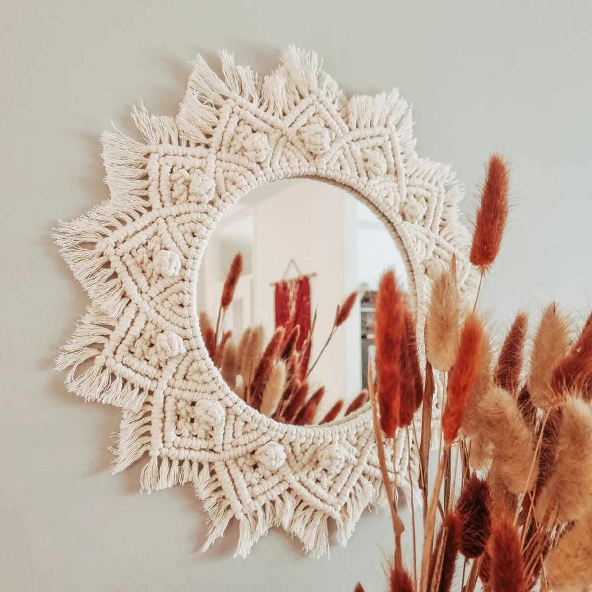 Bohemian Chic Round Macrame Wall Mirror - Image 2