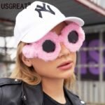 Luxury Plush Round Sunglasses - Women's Fluffy Fur-Trimmed Fashion Eyewear - Image 4