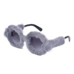 Luxury Plush Round Sunglasses - Women's Fluffy Fur-Trimmed Fashion Eyewear - Image 6