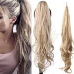 32inch Ombre Curly Clip-In Ponytail Extension, Synthetic Blonde Hairpiece for Daily Wear - Image 2