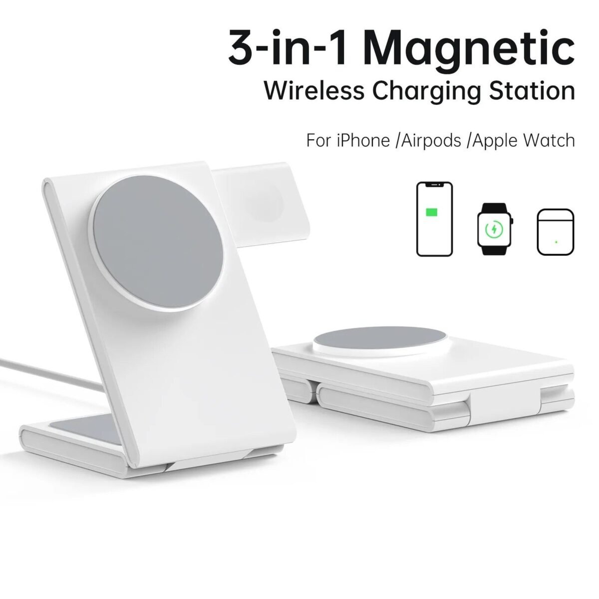 3-in-1 Foldable Magnetic Wireless Charging Station for iPhone 14/13 & Apple Watch S8/7 - Image 2