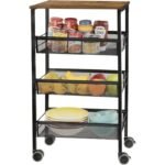 4-Tier Rolling Kitchen Storage Cart with Wooden Shelves & Lockable Wheels - Image 2