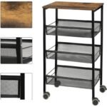 4-Tier Rolling Kitchen Storage Cart with Wooden Shelves & Lockable Wheels - Image 6