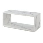 Elegant Faux White Marble Coffee Table with Shelf - Image 3