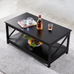 Elegant Black Coffee Table with Storage Shelf for Modern Living Room - Image 2