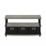 Modern Turn-N-Tube Coffee Table with Storage Bins, French Oak Grey/Black - Image 5