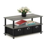 Modern Turn-N-Tube Coffee Table with Storage Bins, French Oak Grey/Black - Image 4