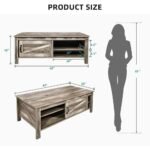 Rustic Gray Wood Coffee Table with Sliding Door and Adjustable Shelf - Image 3