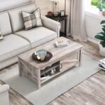 Rustic Gray Wood Coffee Table with Sliding Door and Adjustable Shelf - Image 5