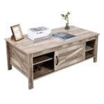Rustic Gray Wood Coffee Table with Sliding Door and Adjustable Shelf - Image 2