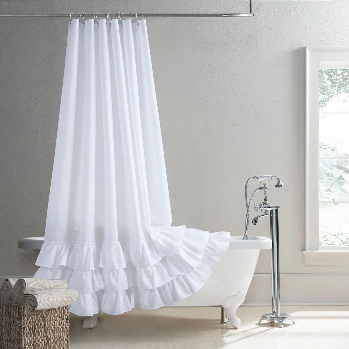 44983-e8b391.jpg Elegant Ruffled White Boho Waterproof Shower Curtain - Image 1