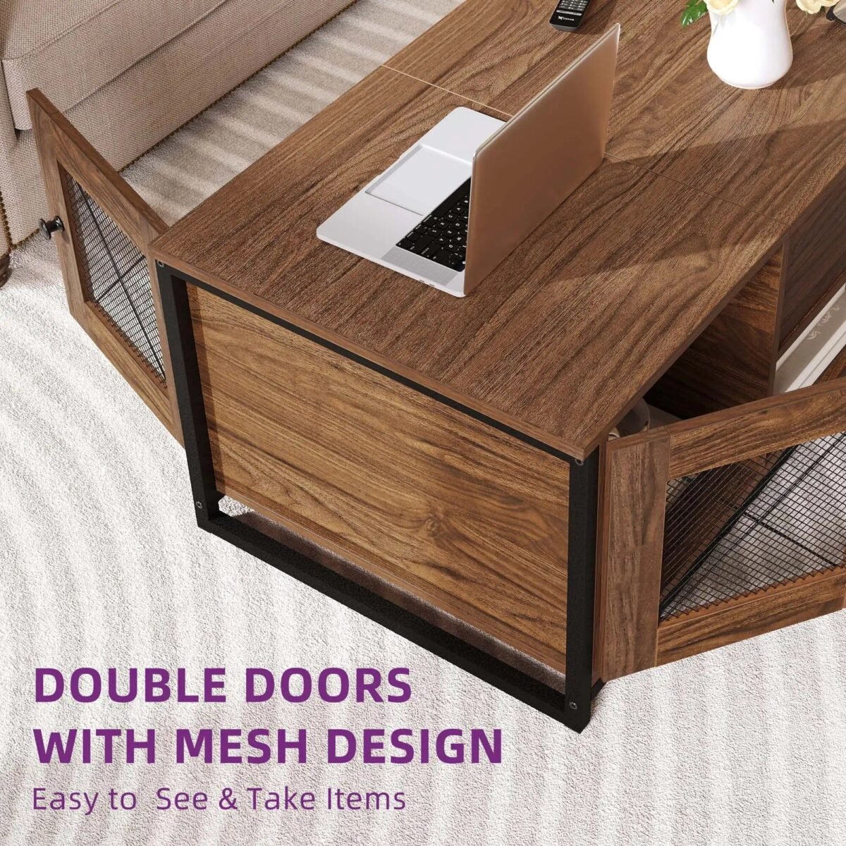 Modern Morocco Lift-Top Coffee Table with Hidden Storage, Brown - Image 7