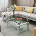 Elegant Rectangle Tempered Glass Coffee Table with Metal Legs - Image 2
