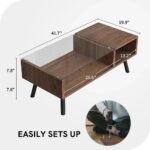 Modern 2-Tier Walnut Coffee Table with Glass Top and Storage - Image 7