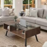 Modern 2-Tier Walnut Coffee Table with Glass Top and Storage - Image 3
