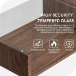 Modern 2-Tier Walnut Coffee Table with Glass Top and Storage - Image 6
