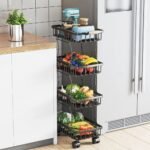 Wire Rolling Storage Cart - Multipurpose Black Utility Basket with Wheels - Image 3