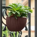 Elegant Semi-circular Rattan-Style Wall-Mounted Planter for Home and Garden - Image 3
