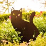 Elegant Black Metal Cat Garden Statue - Image 3