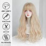 Blonde Long Wave Wig with Bangs - Heat Resistant Synthetic Hair for Cosplay, Lolita Fashion, and Daily Wear - Image 5