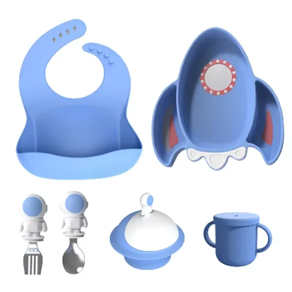Bib, Divided Plate, Bowl, Cup, Spoon & Fork