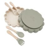 Floral Silicone Baby Feeding Set - Non-slip Bowl with Spoon and Fork for Toddlers - Image 3